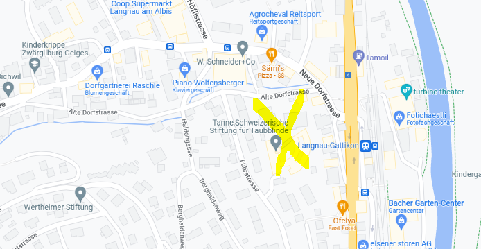 Map of the center of Langnau am Albis.